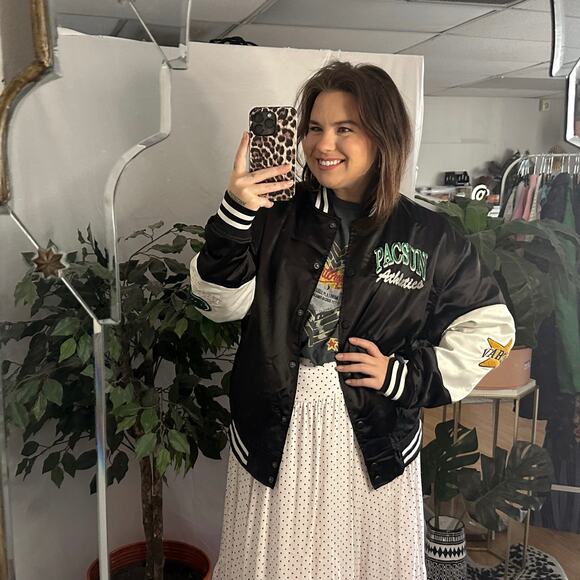 PacSun 90s Oversized Athletic Varsity Jacket Black Size XS/S - Picture 1 of 8